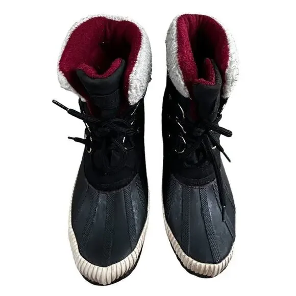 Tommy Hilfiger Black Twebonie Duck Boots Women’s Sz 7M Leather Faux Fur Winter - Picture 8 of 9